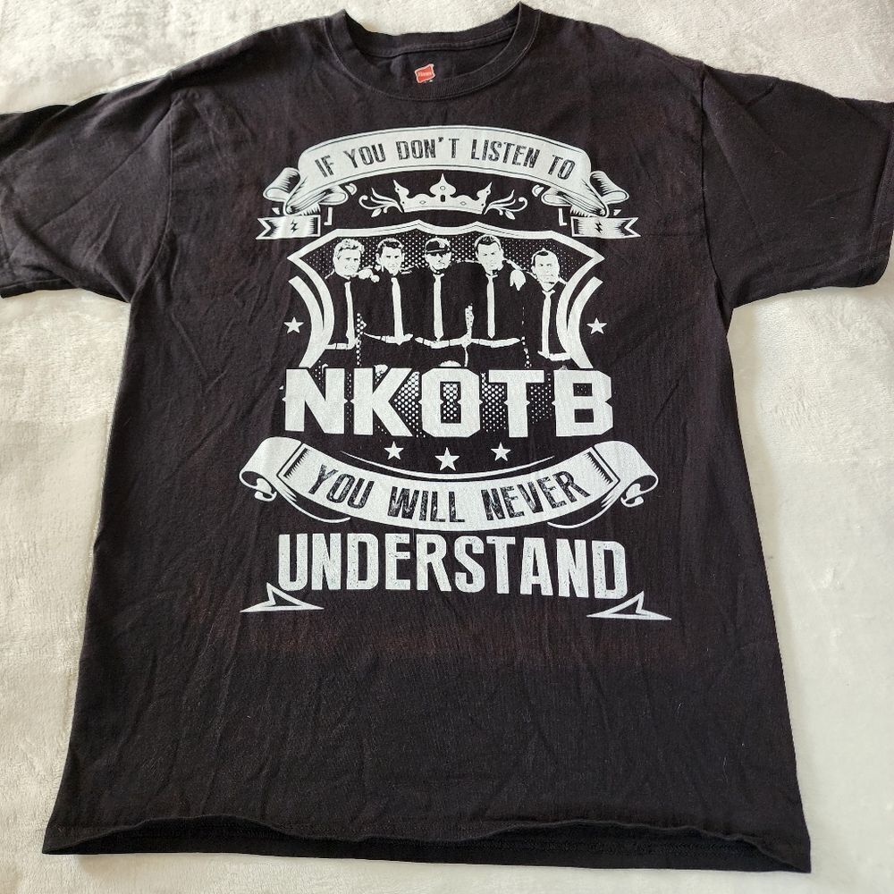 Hanes New Kids On The Block Black Tshirt With White Graphics Size Large
